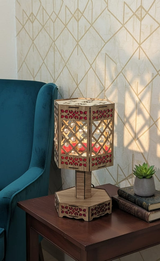 Handcrafted Wooden Moroccan Table Lamp (Design 1)